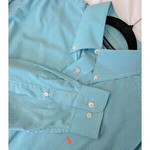 Southern Marsh Gadwall Gingham Long Sleeve Dress Shirt Teal Peach Duck Sz Large